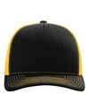 Richardson 112 Trucker Hat - Black/ Gold - Custom Laser Engraved Leather Patch