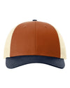 Custom Hats Richardson Dark Orange - Birch - Patriot Blue 115 Richardson Adjustable Snapback Three Tone Hats Custom Patch Hats Patch Hat