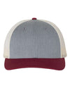 Custom Hats Richardson Heather Grey - Birch - Cardinal 115 Richardson Adjustable Snapback Three Tone Hats Custom Patch Hats Patch Hat